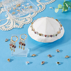 28Pcs 14 Colors Brass Pave Cubic Zirconia Heart Links Connector Charms&nbsp;KK-TA0003-46