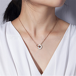 Roman Numerals Natual Shell Interlocking Rings Pendant Necklace with Stainless Steel Cable Chains&nbsp;PT5886