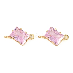 Brass Pave Cubic Zirconia Rectangle Connector Charms&nbsp;KK-P347-05G-01
