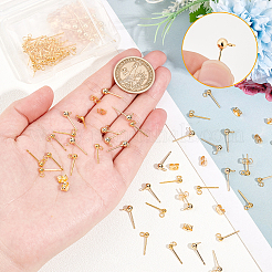 60pcs 2 size Brass Ball Stud Earring Post&nbsp;KK-PH0009-30
