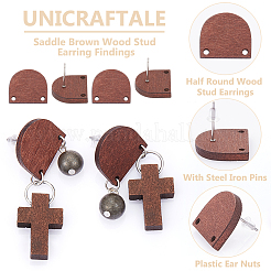 30Pcs Half Round Wood Stud Earring Findings&nbsp;WOOD-UN0001-04
