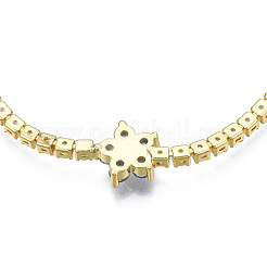 Cubic Zirconia Classic Tennis Necklace with Flower Links&nbsp;NJEW-N048-01C