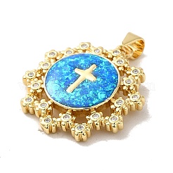 Rack Plating Brass Micro Pave Cubic Zirconia with Synthetic Opal Pendants&nbsp;KK-D088-05G