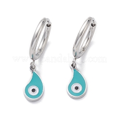 3 Pairs 3 Style Enamel Teardrop with Evil Eye Dangle Hoop Earrings&nbsp;EJEW-B020-18P