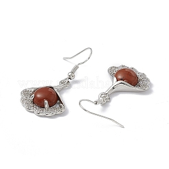 Natural Red Jasper Ginkgo Leaf Dangle Earrings with Crystal Rhinestone&nbsp;EJEW-A092-03P-22
