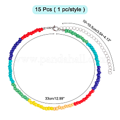 15Pcs 15 Styles Round Glass Seed Beads Choker Necklaces&nbsp;NJEW-AR0001-01