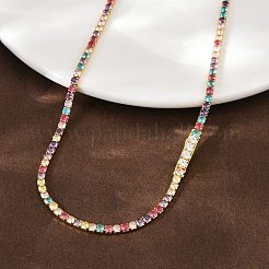925 Sterling Silver Pave Colorful Cubic Zirconia Tennis Necklaces for Women&nbsp;NJEW-C096-01A-G01