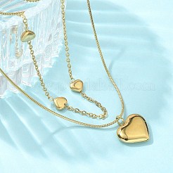 304 Stainless Steel Heart Pendant Double Layer Necklaces for Women&nbsp;NJEW-C084-04G