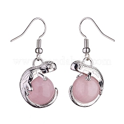 Natural Rose Quartz Chameleon Dangle Earrings with Crystal Rhinestone&nbsp;EJEW-A092-10P-18