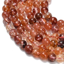 Grade A Natural Red Hematoid Quartz/Ferruginous Quartz Beads Strands&nbsp;G-L642-B10-6mm