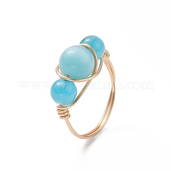Cat Eye Beaded Finger Ring&nbsp;RJEW-JR00560-01