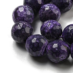 Faceted Natural Fire Crackle Agate Beads Strands&nbsp;G-F447-12mm-J09