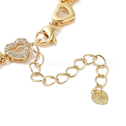 Rack Plating Brass Pave Clear Cubic Zirconia Heart Link Chain Bracelets for Women&nbsp;BJEW-R317-07G