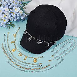 8Pcs 8 Styles Cowboy Theme 304 Stainless Steel & Brass & Plastic & Aluminum & Baseball Cap Chain&nbsp;HJEW-SC0002-40
