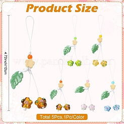5Pcs 5 Colors Handmade Lampwork with Transparent Glass Bead Pendant Decorations&nbsp;HJEW-YW00463