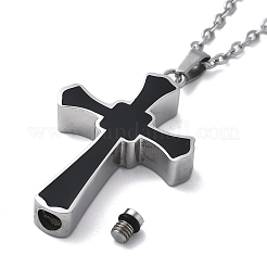 304 Stainless Steel Black Enamel Cross Urn Ashes Necklaces&nbsp;STAS-Z106-05P