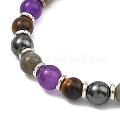 Adjustable Natural Labradorite and Tiger Eye and Non-Magnetic Synthetic Hematite Round Braided Bead Bracelets for Womne&nbsp;BJEW-JB13590