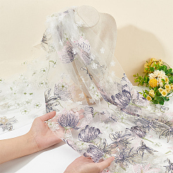Embroidered Flowers Polyester Tulle Lace Fabric&nbsp;DIY-WH0449-31A