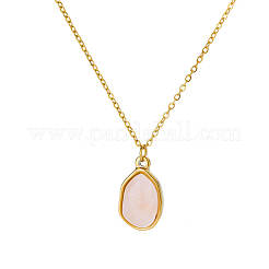 Natural Rose Quartz Irregular Oval Pendant 304 Stainless Steel Cable Chain Necklaces for Women&nbsp;FS-WGF500E-02