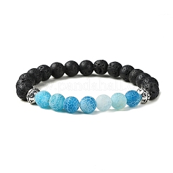 4Pcs 4 Color Natural Dyed Crackle Agate & Lava Rock Round Beaded Stretch Bracelets Set&nbsp;BJEW-TA00444