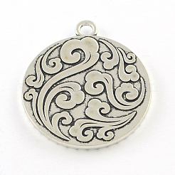 Tibetan Style Cvared Alloy Flat Round Pendant Cabochon Settings&nbsp;TIBEP-Q045-022AS-RS