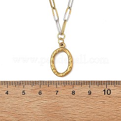 304 Stainless Steel Oval Pendant Two Tone Paperclip Chain Necklaces&nbsp;NJEW-JN06557