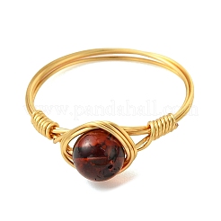 Copper Wired Natural Amber Finger Rings for Women&nbsp;RJEW-JR01052-02