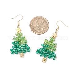 Christmas Tree Handmade Glass Seed Beads Dangle Earrings&nbsp;EJEW-MZ00489
