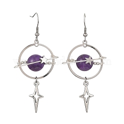 Natural Amethyst & Alloy Pendant Dangle Earrings&nbsp;EJEW-TA00818-04