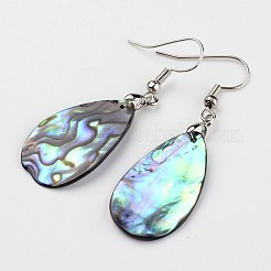 Teardrop Waxed Cord Natural Paua Shell Pendant Necklaces and Earrings Jewelry Sets&nbsp;SJEW-M088-02