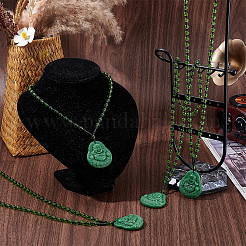 4Pcs Buddha Pendant 6MM Glass Round Beaded Necklaces&nbsp;NJEW-ME0001-16