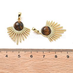 Brass Tiger Eye Pendants&nbsp;KK-B129-09G