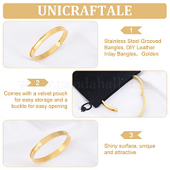1Pc Stainless Steel Grooved Bangles&nbsp;STAS-UN0042-50A-G