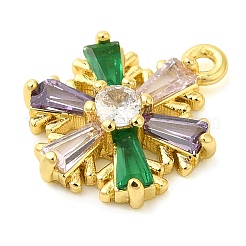 Snowflake Real 18K Gold Plated Rack Plating Brass Micro Pave Cubic Zirconia Pendants Charms&nbsp;KK-S396-11A
