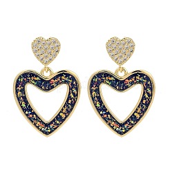 Rack Plating Heart Brass Dangle Stud Earrings&nbsp;EJEW-P277-09G