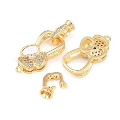 Brass Micro Pave Clear Cubic Zirconia Fold Oval Clasp&nbsp;KK-CBABC34-04G