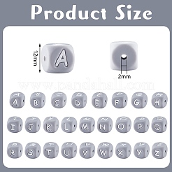 20Pcs Grey Cube Letter Silicone Beads 12x12x12mm Square Dice Alphabet Beads with 2mm Hole Spacer Loose Letter Beads for Bracelet Necklace Jewelry Making&nbsp;JX436N