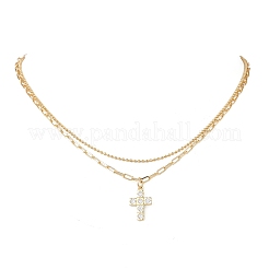 Brass Micro Pave Clear Cubic Zirconia Cross Pendant Necklaces&nbsp;NJEW-JN05381