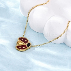 304 Stainless Steel Dark Red Enamel Ladybug Pendant Cable Chain Necklaces for Women&nbsp;NJEW-U032-07G-01