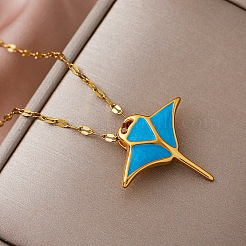 304 Stainless Steel Ocean Ray Fish Pendant Necklaces for Women&nbsp;RI8300