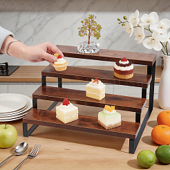 Rectangle 4 Layer Wood & Iron Storage Rack&nbsp;AJEW-WH0410-194