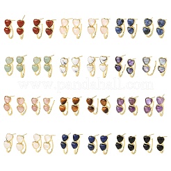 Valentine's Day Heart Natural & Synthetic Mixed Stone Stud Earrings&nbsp;EJEW-T053-01G