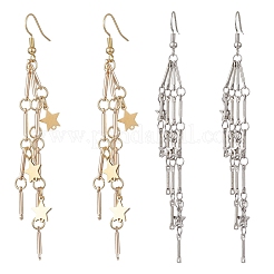 Brass Bar Link Chain with Star Dangel Earrings&nbsp;EJEW-JE06458