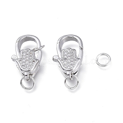Brass Micro Pave Clear Cubic Zirconia Lobster Claw Clasps&nbsp;ZIRC-Q024-19P