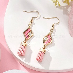 Seed Beaded Rhombus with Tassel Dangle Earrings&nbsp;EJEW-MZ00080-01