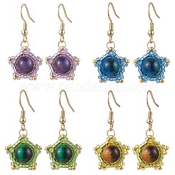 Natural Tiger Eye Star Dangle Earrings&nbsp;EJEW-MZ00354