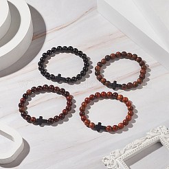 Natural Wood & Synthetic Turquoise Beaded Stretch Bracelet for Men Women&nbsp;BJEW-JB09291