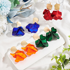 4 Pairs 4 Colors Exquisite Acrylic Petaline Dangle Stud Earrings&nbsp;EJEW-AN0002-10