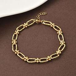 Ion Plating(IP) 304 Stainless Steel Textured Oval Link Chain Bracelets for Women&nbsp;BJEW-B092-08G-02