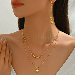 Elegant Brass Heart Double Layer Pendant Necklace & Earrings Sets for Women&nbsp;OJ8585
